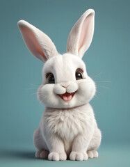 Adorable 3D Cartoon Bunny Posing Against a Soft Pink Background