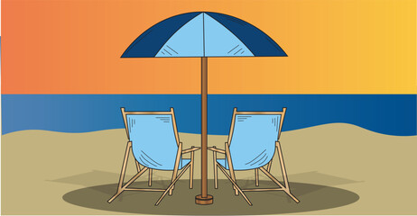 the art illustration of  two beach chairs.