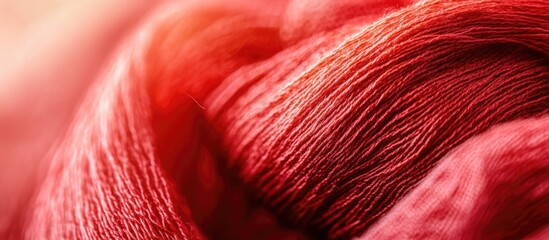 Red textile close-up showcasing intricate thread lines and texture for fabric and design backgrounds.