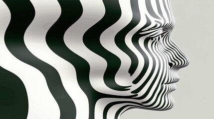 Striped Face: A Black and White Optical Illusion Portrait