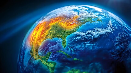 Fototapeta premium Glowing Earth, North America, Climate Change - Climate change aware.