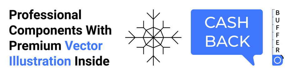Bold Cash Back text in blue speech bubble, detailed snowflake design, minimalist layout. Ideal for branding, cashback promotions, winter sales, marketing campaigns, business ads, UI design flat