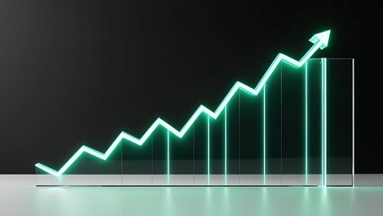 Glowing line graph with upward-moving trends in green and cyan, set against a black background, symbolizing positive financial growth  

