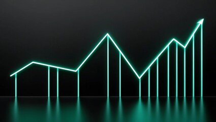 Glowing line graph with upward-moving trends in green and cyan, set against a black background, symbolizing positive financial growth  
