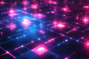 Obraz premium Abstract glowing digital grids background featuring intersecting lines and neon hues. Emphasizing a modern and high-tech design, ideal for tech-themed art and futuristic backgrounds.