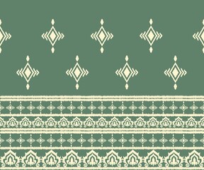 Damask mix Ikat geometric mix Ikat batik strip style with white and green pattern