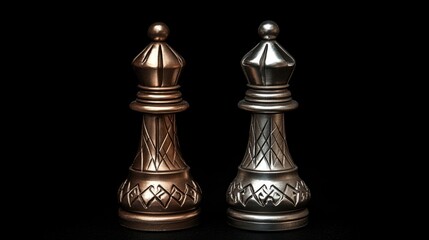 Elegant silver and bronze knight chess pieces showcased against a sleek black background for a sophisticated visual appeal.