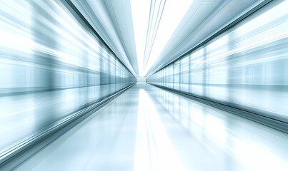 Abstract image of a futuristic, bright hallway with motion blur, ideal for technology, speed, and progress concepts.