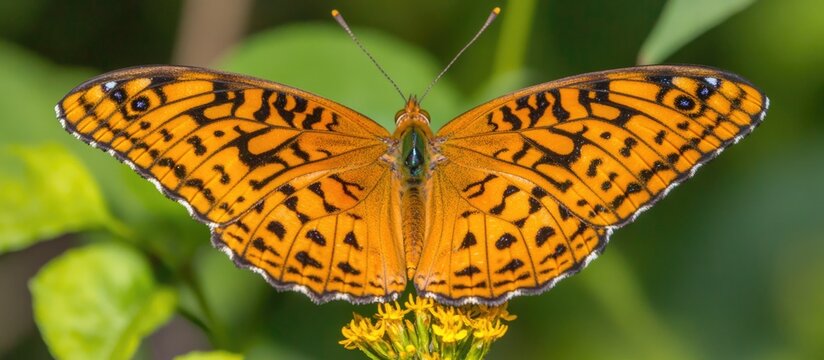 Vibrant Silver Washed Fritillary Butterfly Resting on Flower in Natural Habitat