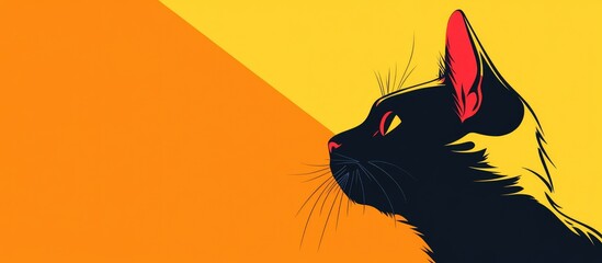 Minimalistic cat silhouette portrait against vibrant yellow background with ample copy space ideal for text integration or branding purposes
