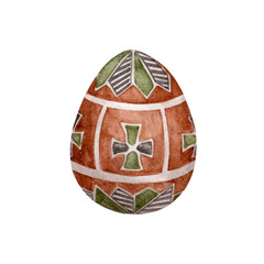 Red Pysanka with Cross Motifs. Detailed watercolor illustration of an egg featuring an intricate traditional pattern. Perfect for use in cultural projects with Easter themes for wallpaper, banners