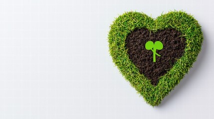 Heart Shape Made of Soil and Green Grass Isolated on a White Background