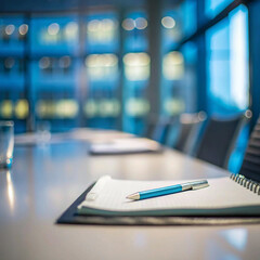 Notepad with pen on table in professional office setting, blue toned business concept with copy space for corporate meeting preparation and planning,diary, object, pad, page, education, school, stack,