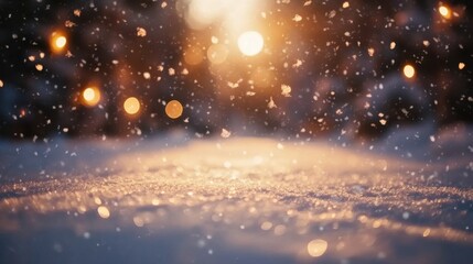 winter wonderland snow scene with warm lights