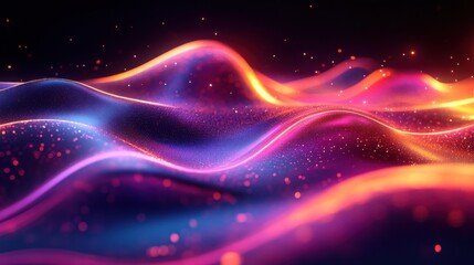 Fototapeta premium Abstract glowing waves with neon color transitions. Featuring smooth curves and radiant light effects. Emphasizing fluid motion and vibrant aesthetics. Ideal for artistic and modern designs.