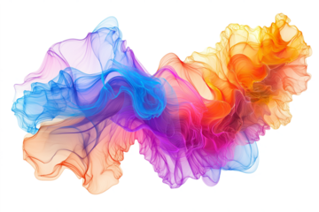 abstract fractal smoke in vibrant colors isolated on transparent white background