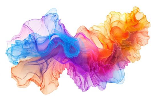 abstract fractal smoke in vibrant colors isolated on transparent white background