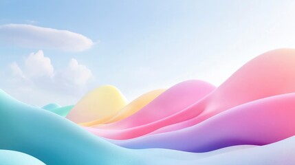 Stylized abstract landscape with merging rainbow shapes and soft pastel colors creating an inviting empty space for text or branding.