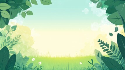 Summer Green Field with Lush Foliage and Clear Sky for Peaceful World Environment Day Banner with Space for Custom Text