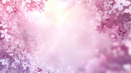 Fototapeta premium Spring Flowers Background Beautiful Pink and Lilac Blossoms in Garden with Soft Focus and Copyspace for Text Display