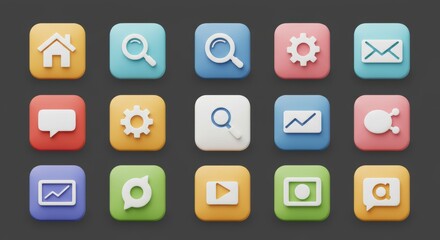 3D Rendered Web Icons with Soft Shadow Effect