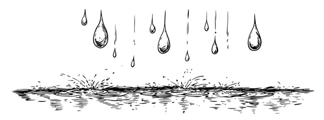 falling raindrops splash vector doodle black sketch illustration © Kaz