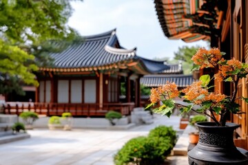 Obraz premium Tranquil scene of hyangwonjeong pavilion gyeongbokgung palace photography korean architecture daylight serene aesthetic