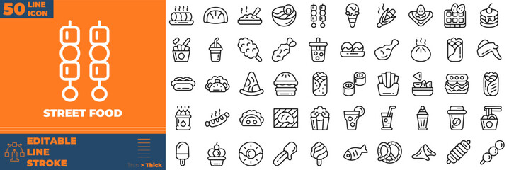 Street Food Line Editable Icons set. Vector illustration in modern thin line style of street food icons: Food, sandwich, snack, etc © Madani Pro
