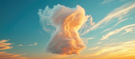 Unique Cotton Candy Cloud Formation at Sunset Against a Bright Sky
