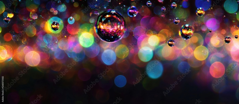 Aufkleber colorful droplets on a black background creating a mesmerizing bokeh effect suitable for abstract de