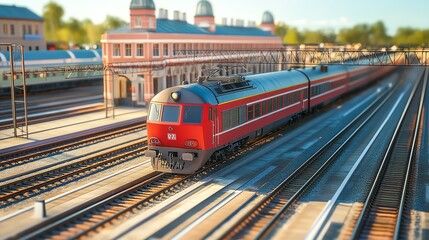 Obraz premium Miniature urban train station model, detailed scale transportation layout, realistic railway, hobby collection of locomotives and urban scenery
