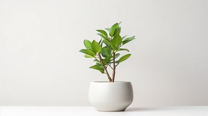 Fototapeta premium Elegant Plant in Ceramic Pot Isolated on White Background