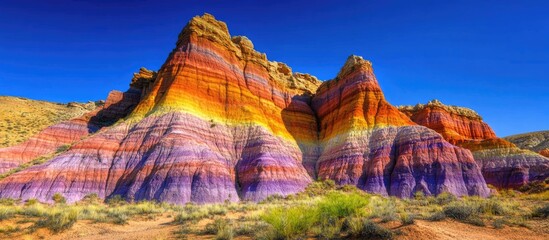 Vibrant stratified rock formations showcasing the stunning colors of the Painted Desert in Arizona under a clear blue sky