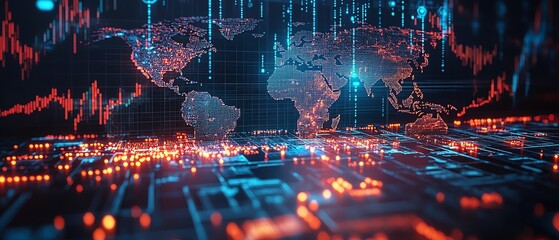 Fototapeta premium A powerful global finance law concept with scales of justice placed over a world map