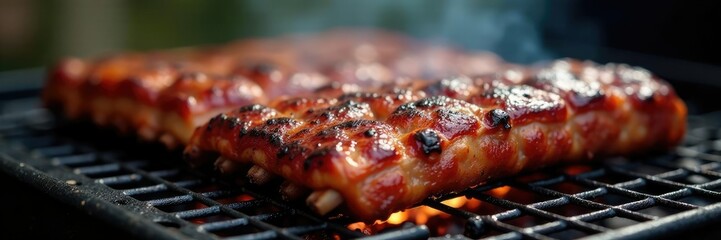 perfectly cooked ribs falling off the bone on charcoal grill, grilled meats, perfectly cooked, fall off bone