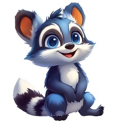 Fototapeta premium Cute baby raccoon sitting, illustration, white background, children's book