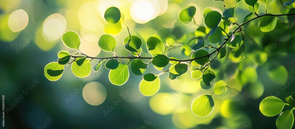 Wall mural lush green foliage bokeh background creating a serene and refreshing nature ambiance for design proj