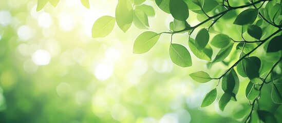 Fototapeta premium Natural green leaves pattern background with soft focus ideal for wallpaper and nature-themed designs. Relaxing and refreshing ambiance.