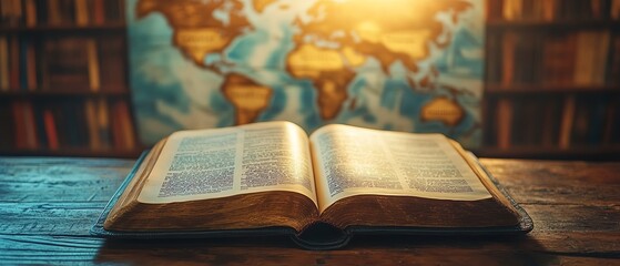 Global missionary journey spreading Christian teachings with scripture, world map in the background, fulfilling Gods call, soft light, and peaceful Christian imagery