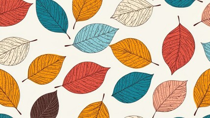 Fototapeta premium Colorful Autumn Leaves Seamless Pattern Retro Style Fall Foliage Background Design