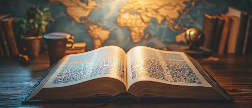 Global missionary journey spreading Christian teachings with scripture, world map in the background, fulfilling Gods call, soft light, and peaceful Christian imagery