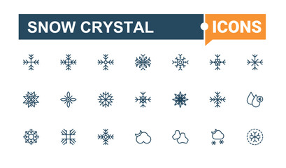 Set of Snow Crystal line icons. It contains symbols to snowy, ice, celebration, weather, frost, cold, holiday, element. Flat UI icon design. Vector line and solid icons.