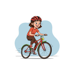 Fototapeta premium Girl Riding Bicycle with Helmet Adventure and Fun Cartoon Style