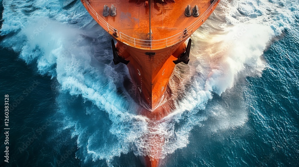 Aufkleber a large ship cuts through vibrant ocean waters, creating a dynamic bow wave as sunlight reflects off