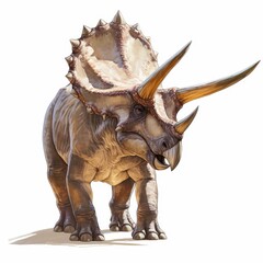 Fototapeta premium Majestic Triceratops Dinosaur Illustration Prehistoric Creature Horned Herbivore Paleontological Art
