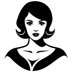 A stylized, black and white silhouette portrait of a beautiful woman in 1920s fashion., Elegant 1920s woman silhouette portrait. black silhouette vector, Simple silhouette Design vector icon,