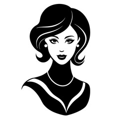 A stylized, black and white silhouette portrait of a beautiful woman in 1920s fashion., Elegant 1920s woman silhouette portrait. black silhouette vector, Simple silhouette Design vector icon,