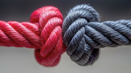 Obraz premium Intricate Red and Black Rope Knot: A Close-Up Study of Texture and Contrast