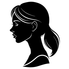 Female profile silhouette, Stylish woman's profile black silhouette vector, Simple silhouette Design vector icon with white background. 