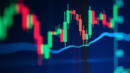 Detailed Close-Up of Stock Market Price Chart Depicting Fluctuating Candlestick Patterns and Trend Lines in Vibrant Colors Representing Market Dynamics